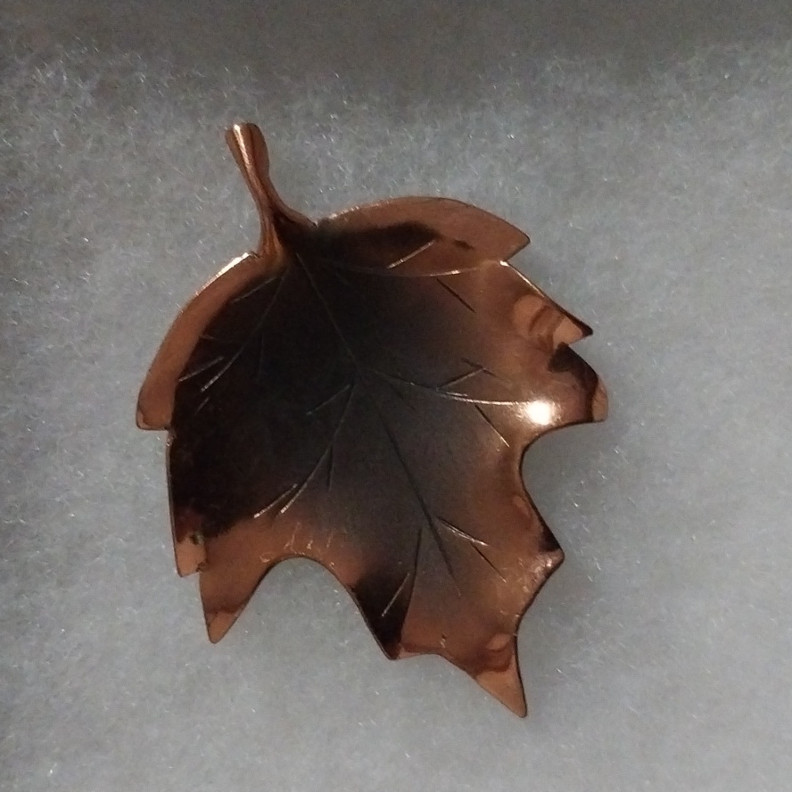 Vtg. Stuart Nye Copper Maple Leaf-Shaped Brooch